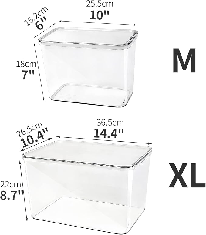 Lidded Plastic Storage Bins Set Clear Desk Basket Box Organizer Kitchen - Image 6