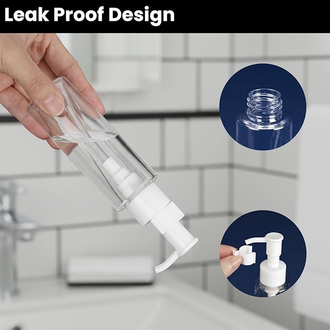 5 Pack 3.4 Oz/100ml Travel Pump Bottle TSA Approved Empty Plastic Pump Bottles Dispenser Portable Refillable Container Clear Lotion Dispenser Bottle for Shampoo Shower Gel