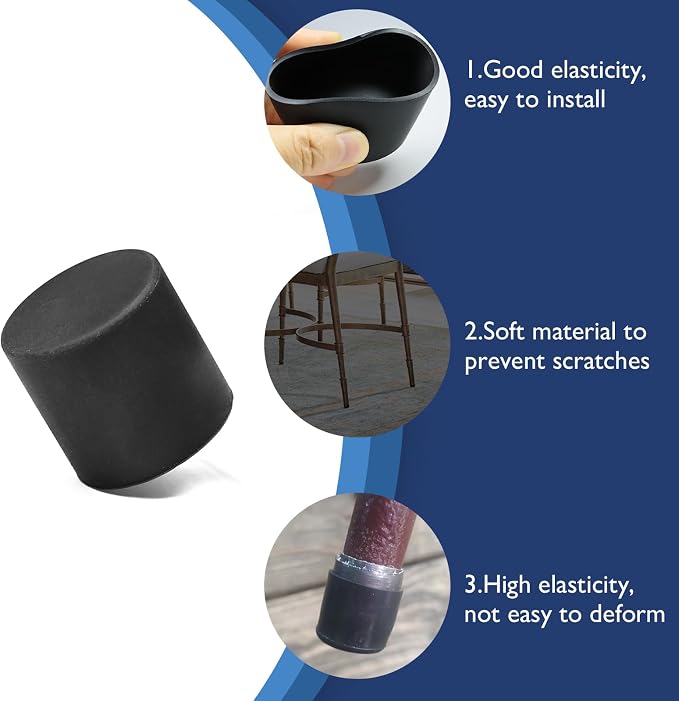 4 Pcs 1-1/2" Round Rubber Chair Leg Caps, PVC Table Leg Covers, Flexible & - Image 4