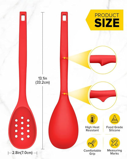 Pack of 2 Silicone Cooking Spoons, Non Stick Solid Kitchen Spoon - Image 2