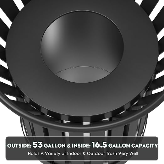 27.6IN Round Large Outdoor Trash Can, Heavy Duty Metal Slatted Garbage Can - Image 5