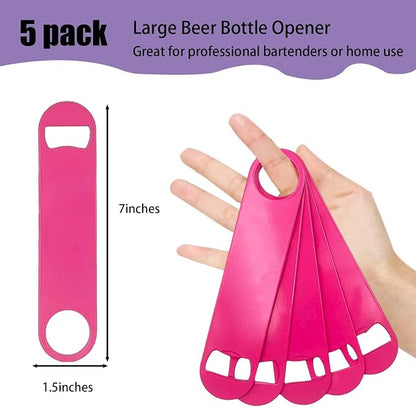 5 Pcs Pink Stainless Steel Heavy Duty Flat Bottle Openers, 7 Inch Solid Beer - Image 2