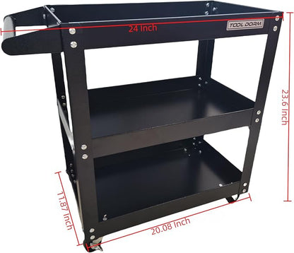 Utility Service Cart, 3 Shelf 150LBS Heavy Duty Steel Rolling Utility Cart - Image 3