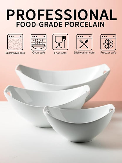 Gomakren Serving Bowls with Handles, Serving Dishes, Porcelain Salad Bowls - Image 3