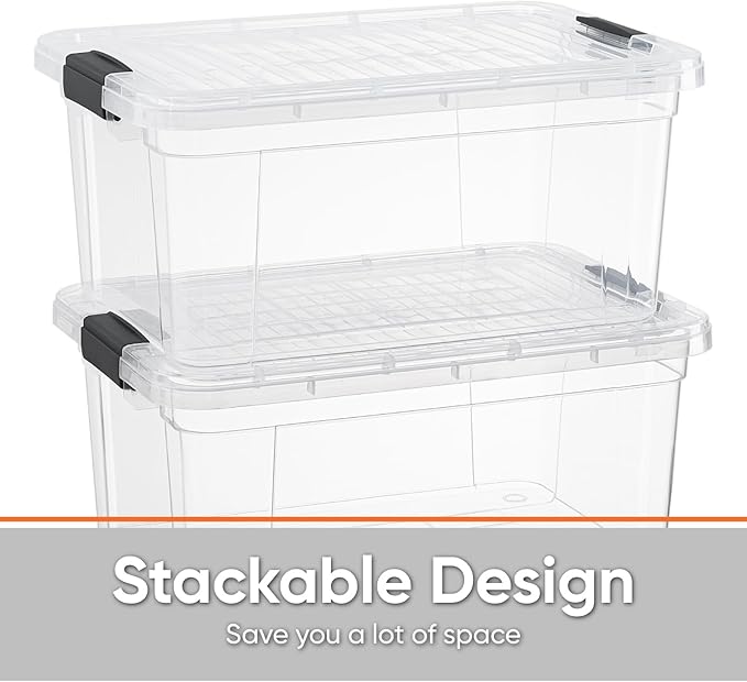 Superio Storage Bins with Lids- 4 Pack, 1.85 Qt Clear Boxes for Organizing, Stackable Plastic Containers- BPA Free, Non-Toxic, Odor Free, Organizer for Home, Office, Dorm