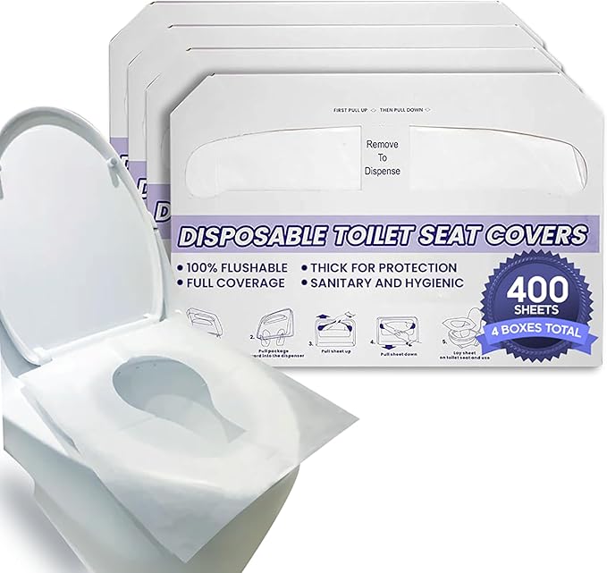 Disposable Toilet Seat Covers XL Half Fold Flushable – 400 Sheets (4 Pack) for Public Facilities, Office, School, Hotel & Business Use – Premium toilet seat cover For Commercial Wall Dispenser