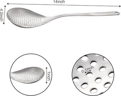 2 Pack Skimmer Slotted Spoon, 13.6 Inch Large Stainless Steel Skimmer Ladle - Image 3