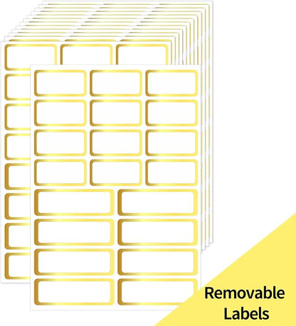 Gold Labels Stickers, Removable Blank Labels Gold Border, Self-Adhesive by STARLIBOO