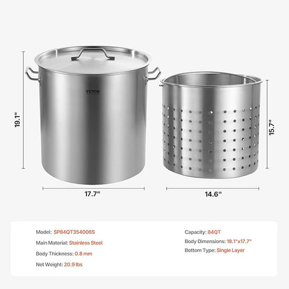 VEVOR Stainless Steel Stockpot, 84 Quart Large Cooking Pots, Cookware Sauce Pot - Image 7