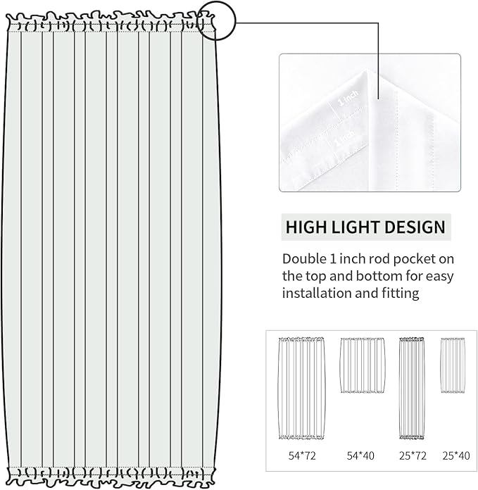 DWCN French Door Curtains – Rod Pocket Thermal Curtain for Doors with Glass Window, Kitchen and Patio Doors for Privacy, 25 X 72 Inches Long, 1 Curtain Panel with Tieback, Pure White