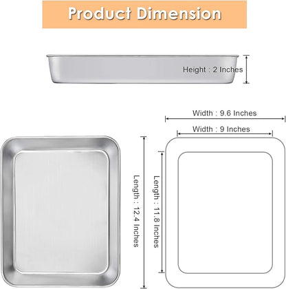 E-far Baking Pans Set of 2, 12.4” x 9.6” x 2” Stainless Steel Rectangular Cake - Image 2