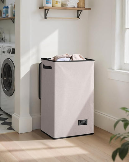 SOLEDI Laundry Hamper with Lid 90L Large & Tall Collapsible Laundry Basket, Clothes Hamper with Bag Removable Easy to Carry, Dirty Hampers for Bedroom, Bathroom, Dorm, College, Light taupe