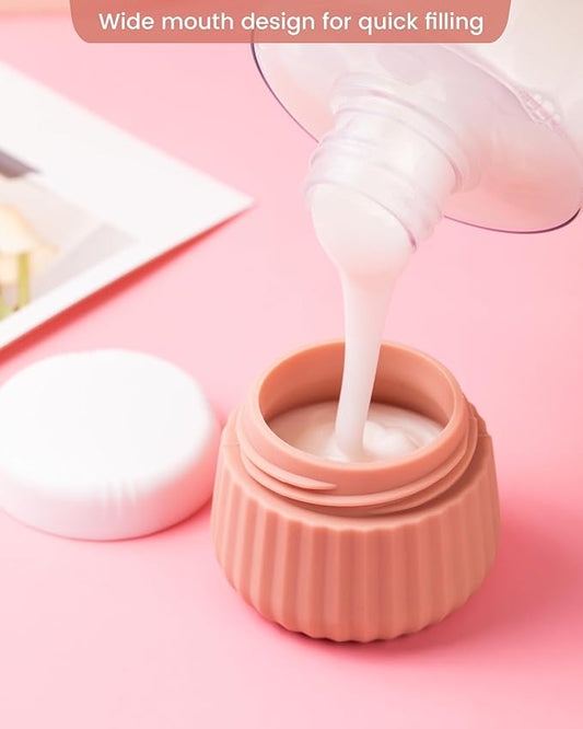 Travel Containers for Toiletries 4 Pack, TSA Approved Travel Size Toiletries, Portable Size Containers, With Clear Bag Leak Proof Silicone Jars, Essentials Creams Jars Carrying Small Items