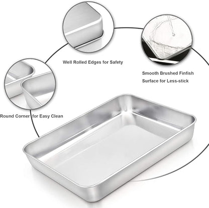 E-far Baking Pans Set of 2, 12.4” x 9.6” x 2” Stainless Steel Rectangular Cake - Image 7