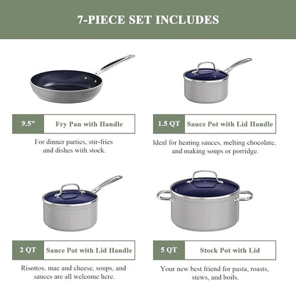 Nuwave 7pc Cookware Set Healthy Duralon Blue Ceramic Nonstick Coated, Diamond - Image 2