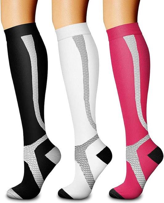 CHARMKING Compression Socks for Women & Men Circulation (3 Pairs) 15-20 mmHg is Best Support for Athletic Running Cycling