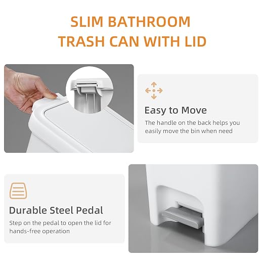 MOPALL Trash Can with Lid, Garbage Can with Press Top & Foot Pedal, Kitchen - Image 5
