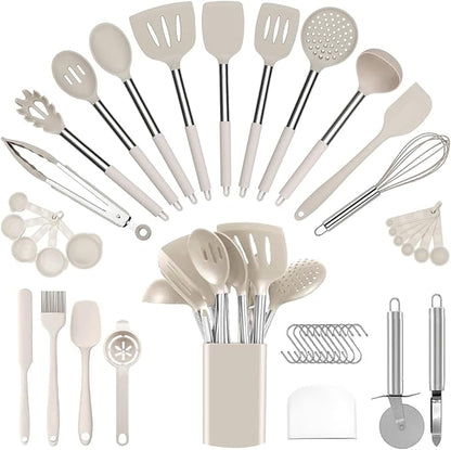 Silicone Cooking Utensils Set Utensil: 40 Pcs Black Stainless Steel Cookware Set by InspiredLivingKitchenHealth