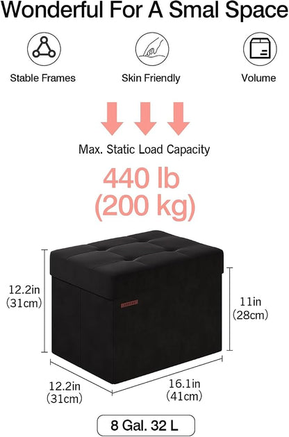 Folding Storage Ottoman, Velvet Storage Bench, Foot Stool, - Image 2