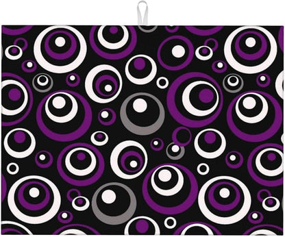 Purple Black White Geometric Circle Pattern Dish Drying Mat by Unknown