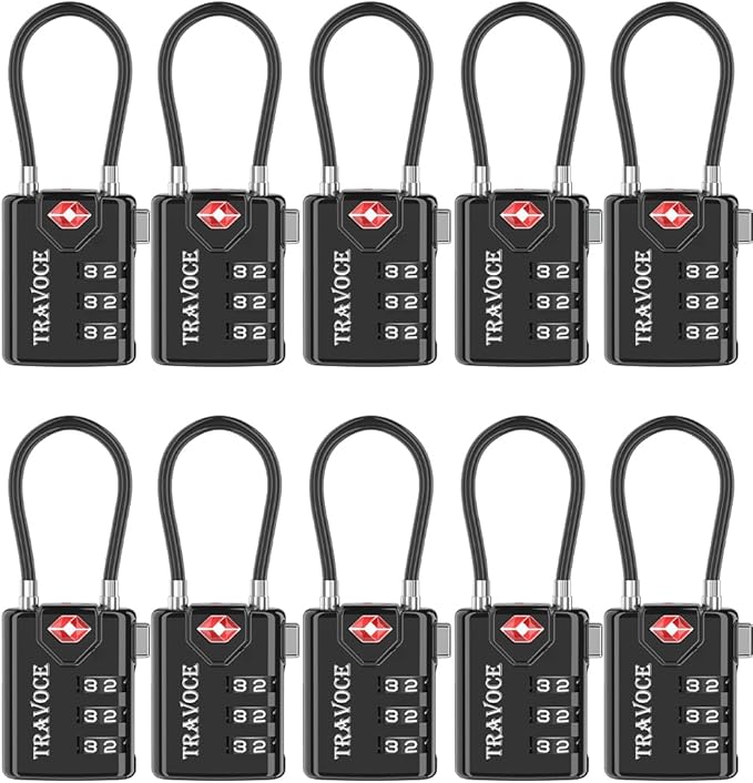 TSA Approved Luggage Locks, Travel Locks Which Also Work Great as Gym Locks, Toolbox Lock, Backpack and More, Black 10 Pack