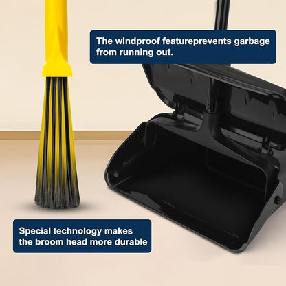 Indoor/Outdoor Heavy Duty Broom and Dustpan Set, Upright Plastic Commercial - Image 3