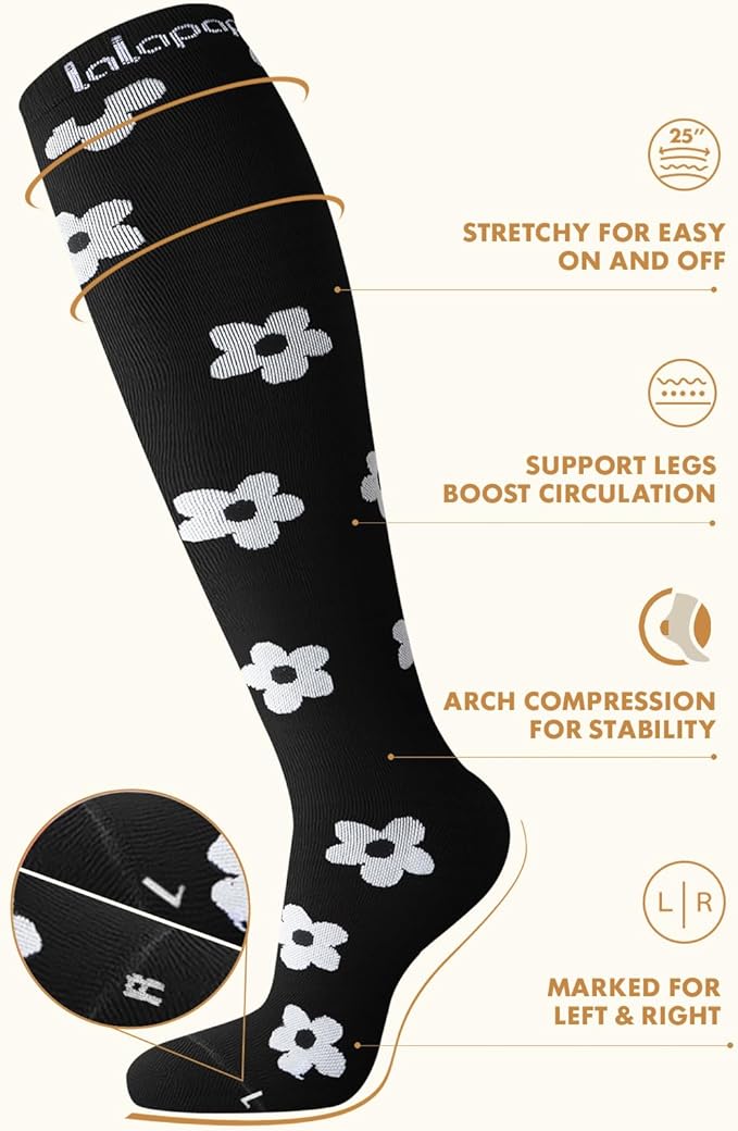 Thick Soft Cotton Compression Socks for Women Men 15-20mmHg Knee High Breathable Cotton Socks for All Day Comfort