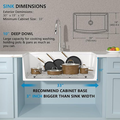 30 White Farm Sink - Fulorni 30"x19" Farmhouse Kitchen Sink Curved Apron Front Ceramic Porcelain Fireclay Single Bowl Farmer Style Basin