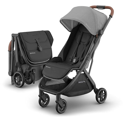 UPPAbaby Minu V3 Travel Stroller | Lightweight + Compact Design | One-Hand Fold + Unfold | from Birth + Overhead Compatible | Greyson (Charcoal Mélange/Carbon Frame/Saddle Leather)