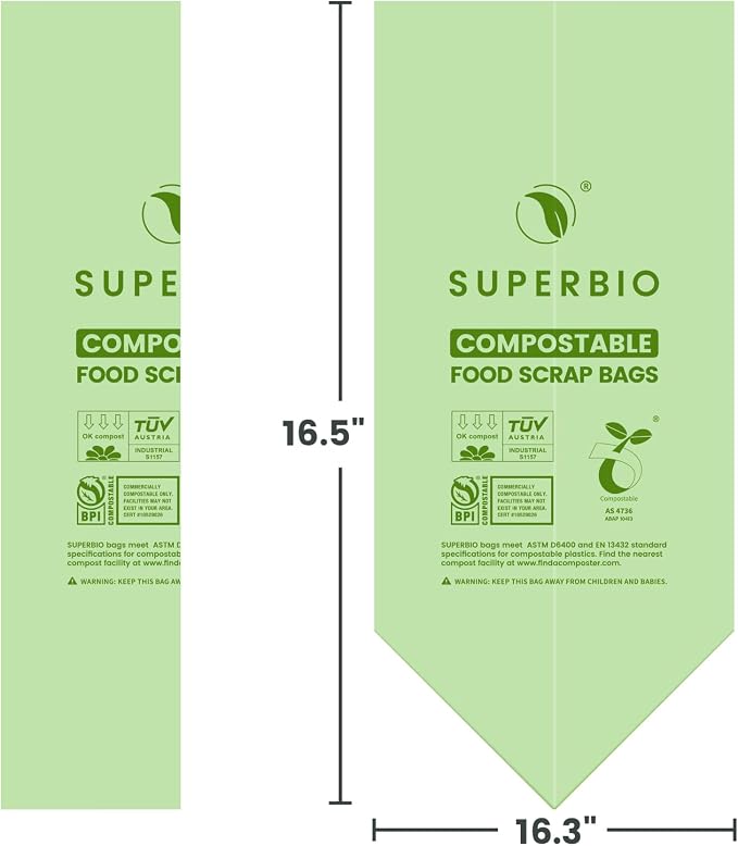 SUPERBIO 2.6 Gallon Compostable Food Waste Bags, 1 Pack, Flat Top Food Scrap - Image 5