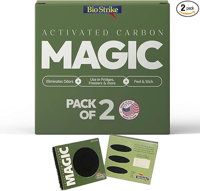Odor Magic - Activated Charcoal Fridge Deodorizer - Better than Baking Soda - Peel & Stick Kitchen Deodorizer & Air Freshener for Trash Cans, Fridge, Compost, Drawers - Made in USA (1 Pack)