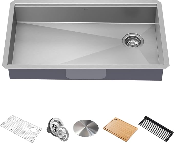 KRAUS Kore ADA Workstation 32-inch Undermount 16 Gauge Stainless Steel Kitchen Sink, Single Bowl Kitchen Sink with Accessories, KWU110-32/5.5