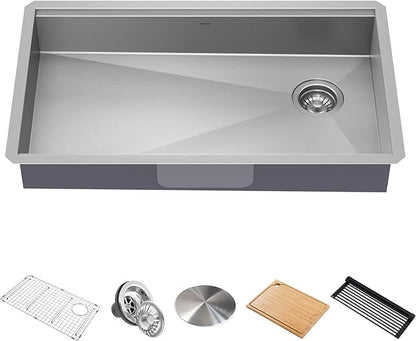 KRAUS Kore ADA Workstation 32-inch Undermount 16 Gauge Stainless Steel Kitchen Sink, Single Bowl Kitchen Sink with Accessories, KWU110-32/5.5