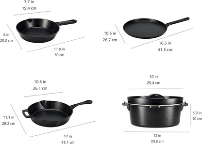 Amazon Basics Pre-Seasoned Cast Iron 5-Piece Cookware Set, Oven Safe, Cooks - Image 4
