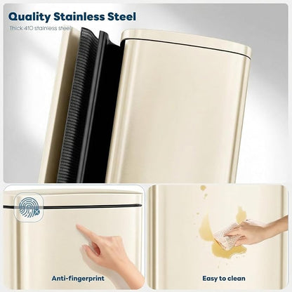 8 Gal Kitchen Trash Can, 30L Recycling or Garbage Bin, Brushed Stainless Steel - Image 3