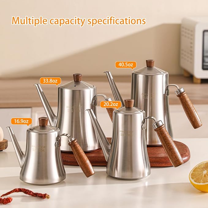 18/8 Stainless Steel Olive Oil Dispenser 1000ml/33.8oz Drip-Free Pouring Oil - Image 6