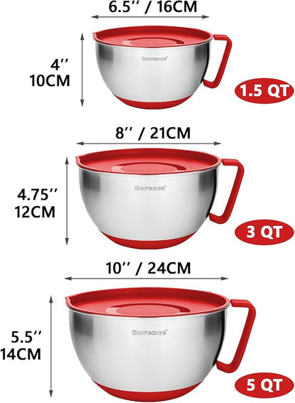 Rorence Mixing Bowls with Lids Set: Stainless Steel Mixing Bowls with Handles - Image 3