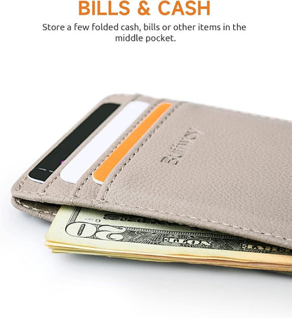Buffway Mens Slim Wallet, Minimalist Thin Front Pocket Leather Credit Card Holder with RFID Blocking for Work Travel