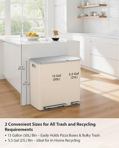 Lovewind Double Trash Can Kitchen, 13+5.5 Gallon Stainless Steel Dual Trash and - Image 2