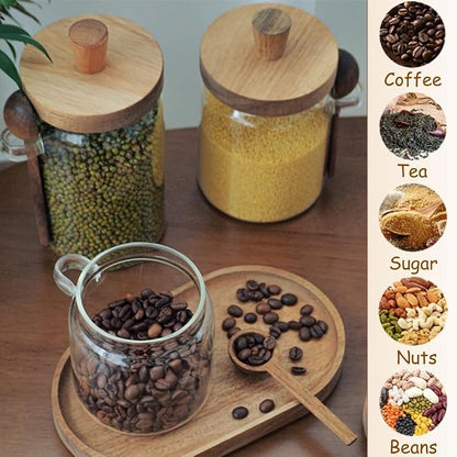 ANSQU Glass Jar with Wooden Lid & Spoon, 27oz Food Storage Containers Coffee - Image 7