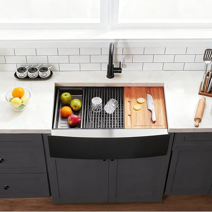 Black Farmhouse Sink 33 Inch - COMLLEN 33x22 Apron Front Farmhouse Kitchen Sinks 16 Gauge Stainless Steel Undermount Ledge Workstation Deep Single Bowl Luxury Rustic Farm Sinks with All Accessories