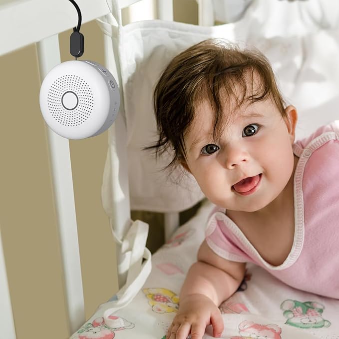 Sleepbox Portable White Noise Machine 30 Soothing Sounds Rechargeable Battery Small for Travel 32 Volume Control Noise Canceling Sleep Machine Sound Therapy for Baby Kids Adults (White)