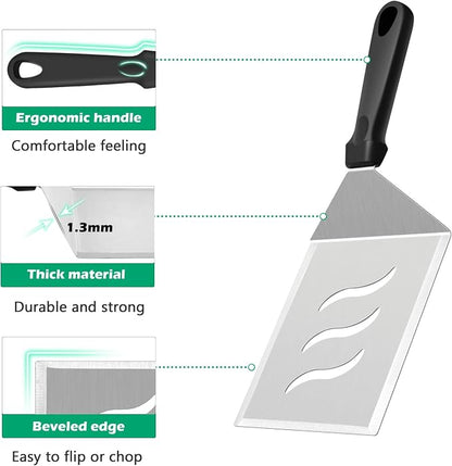 Metal Spatula Set of 2, HaSteeL Large 12x5In Stainless Steel Griddle Spatula - Image 3