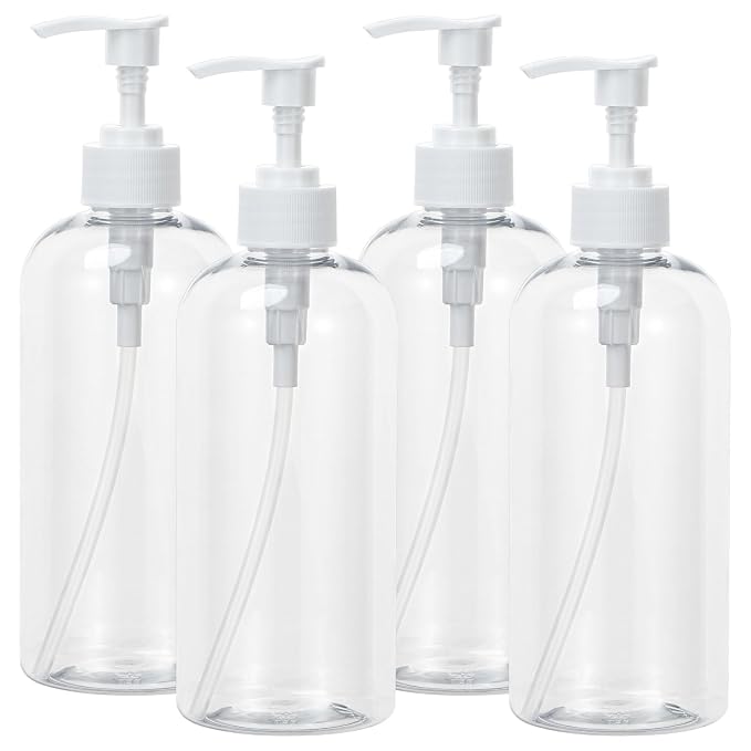 Yebeauty Plastic Pump Bottle, 4 Pack 17oz/500ml Stylish Shampoo Bottles by For+A+Better+Life
