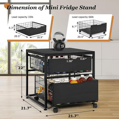 Mini Fridge Stand with Storage Drawer, 21.7”x21.7” Heavy Duty Mini Fridge Table - Image 7