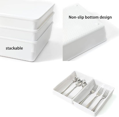 3 Pack White Plastic Drawer Organizer Tray Cutlery Utensil Makeups Drawer - Image 3