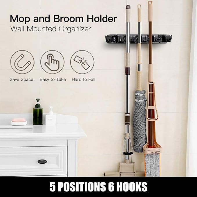IMILLET Mop and Broom Holder, Wall Mounted Organizer-Mop and broom Storage Tool - Image 3