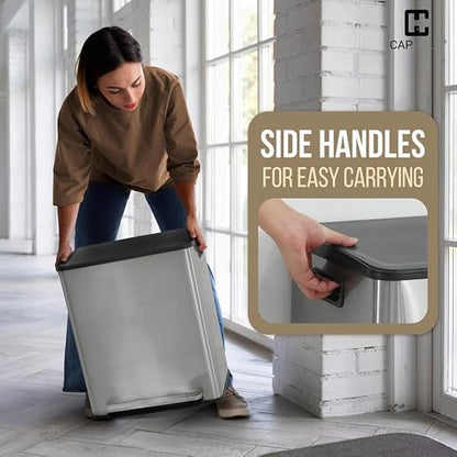 CAPHAUS Black Dual Trash Can w/Single Lid, Trash & Recycle Bins Combo, - Image 8