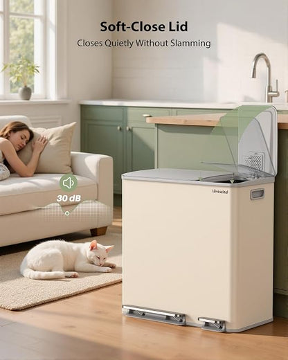 Dual Trash and Recycling Bins for Kitchen, 13.2 + 5.2 Gal Stainless Steel Trash - Image 4