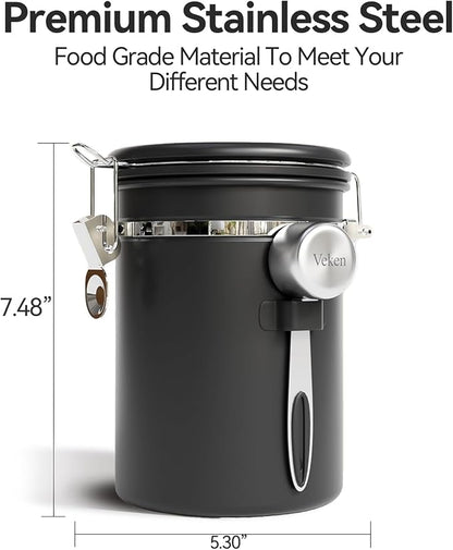 Veken Coffee Canister with Window, Airtight Stainless Steel Pantry Container - Image 2